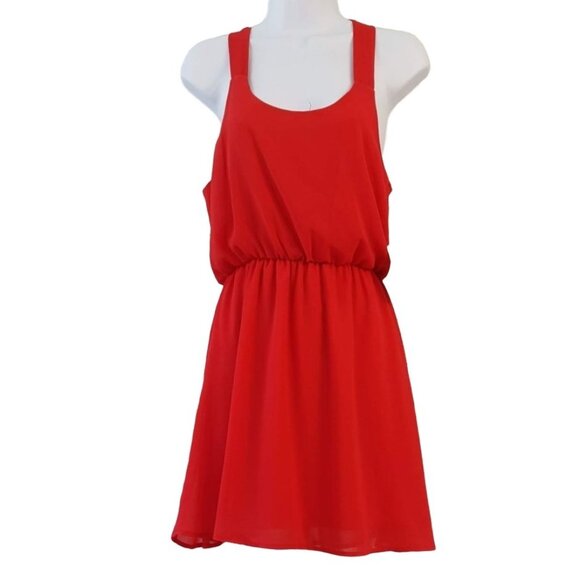 2/$15 Dee Elle Sleeveless Dress Red Small Lined Elastic Tank Style Chiffon NWT - Picture 1 of 7